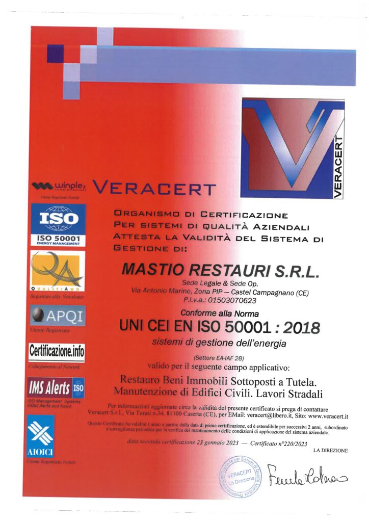 La ISO 50001 del 2018 della Mastio Restauri S.r.l.